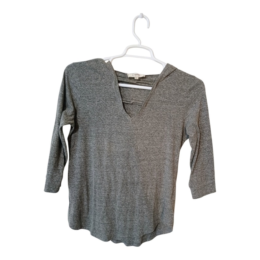 No Comment Heathered Gray Hooded 3/4 Sleeves V-neck Cotton Blend Womens Size XL